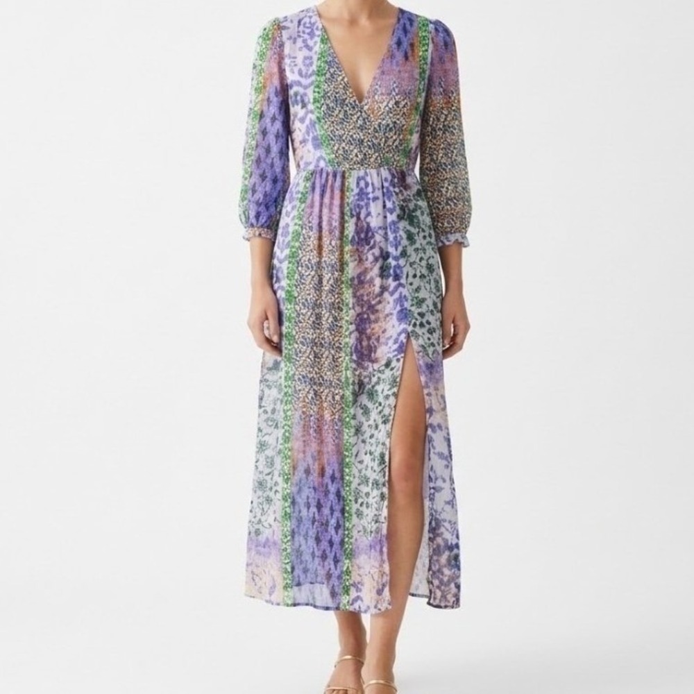 Zara Cotton Gauze Midi Dress Boho Tiered Flowy Multicolor XS